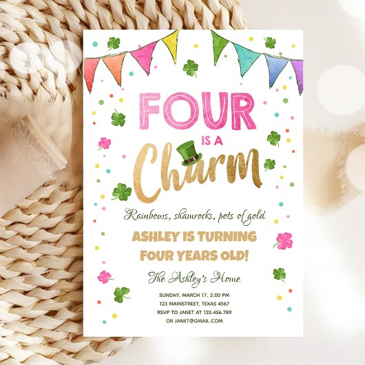Invitation Four est un charme St. Patrick's Day Girl Birthday