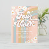 Invitation Four est Vibe Pastel Blue Blush 4e anniversaire (Debout devant)