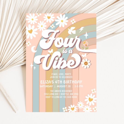 Invitation Four est Vibe Pastel Blue Blush 4e anniversaire