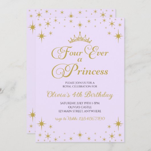 Invitation Four Ever a Princess Royal 4e anniversaire (Devant / Derrière)