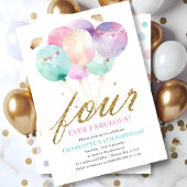 Invitation Four Ever Fabulous Balloon 4th Birthday
