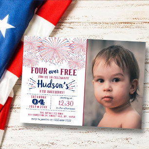 Invitation Four Ever Free ! Fête du 4 juillet Anniversaire 4