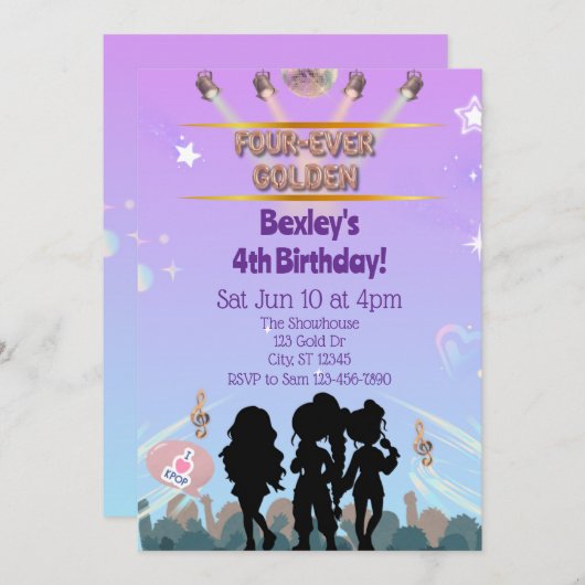 Invitation Four-Ever Golden KPOP Birthday  (Devant / Derrière)