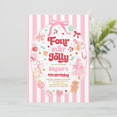 Invitation Four Ever Jolly Christmas Bow 4th Birthday (Debout devant)