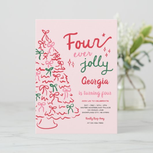 Invitation Four Ever Jolly Coquette Christmas 4th Birthday (Debout devant)