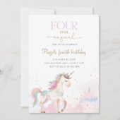 Invitation Four Ever Magical Pastel Unicorn 4th Birthday (Devant)
