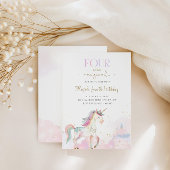 Invitation Four Ever Magical Pastel Unicorn 4th Birthday