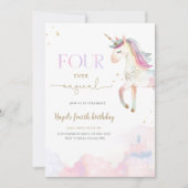 Invitation Four Ever Magical Unicorn 4th Birthday Party (Devant)