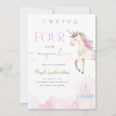 Invitation Four Ever Magical Unicorn 4th Birthday Party (Devant)