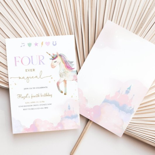 Invitation Four Ever Magical Unicorn 4th Birthday Party