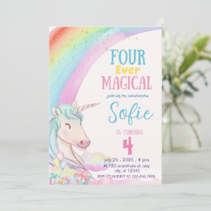 Invitation Four Ever Magique, Pastel Unicorn Anniversaire
