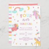 Invitation Four Ever Magique Unicorne 4e anniversaire (Devant / Derrière)