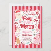 Invitation Four Ever Merry Christmas Bow 4th Birthday (Devant)