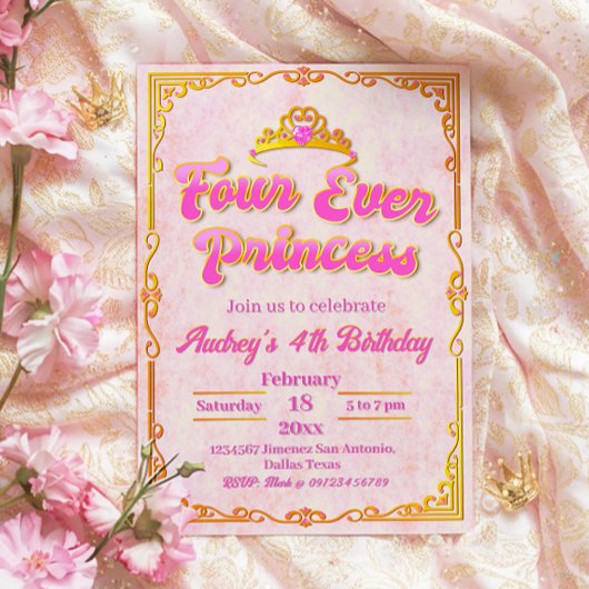 Invitation Four Ever Princess - Fille 4e anniversaire