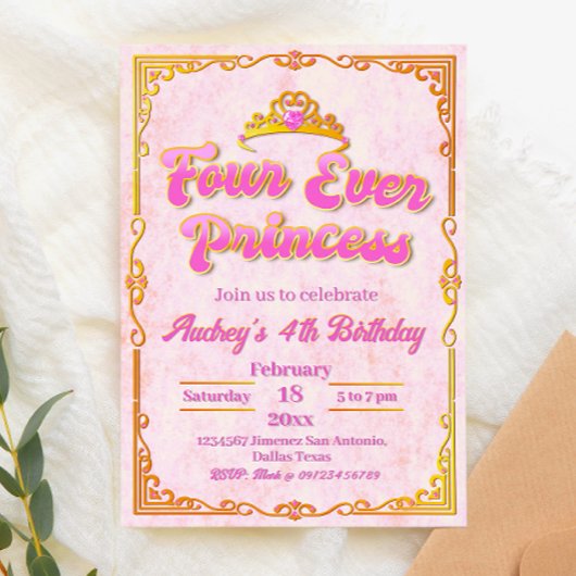 Invitation Four Ever Princess - Fille 4e anniversaire
