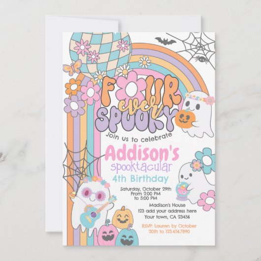 Invitation Four Ever Spooky Hippie Halloween 2nd Birthday (Devant)