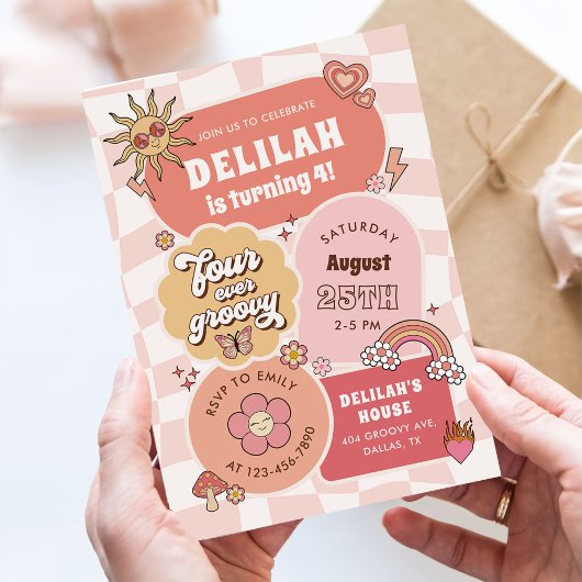 Invitation Four Ever Super Daisy 4e fête d'anniversaire