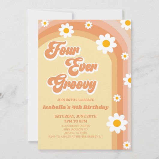 Invitation Four Ever Super Retro Daisy 4e fête d'anniversaire (Devant)