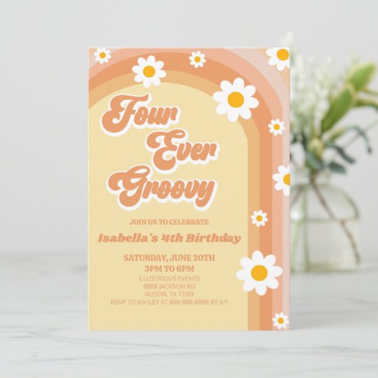 Invitation Four Ever Super Retro Daisy 4e fête d'anniversaire (Debout devant)