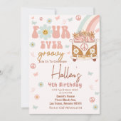 Invitation Four Ever Super Retro Rainbow 4e fête d'anniversai (Devant)