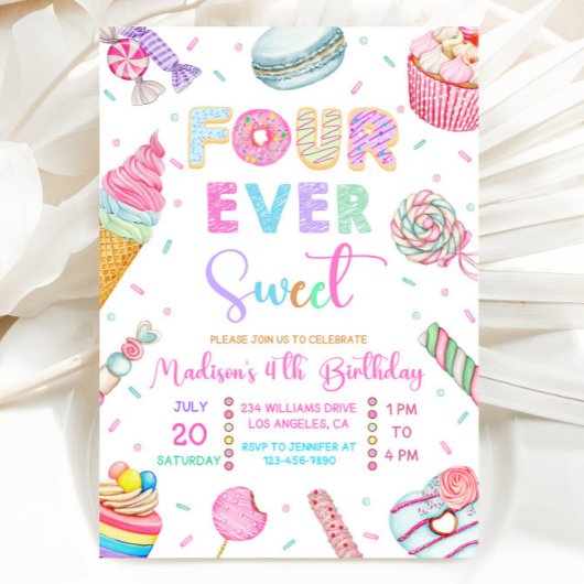 Invitation Four Ever Sweet Birthday Invitation, Candy Sweet 