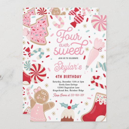Invitation Four Ever Sweet Christmas Cookie fête d'anniversai (Devant / Derrière)