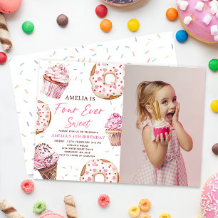 Invitation Four Ever Sweet Cupcake & Donuts 4e anniversaire
