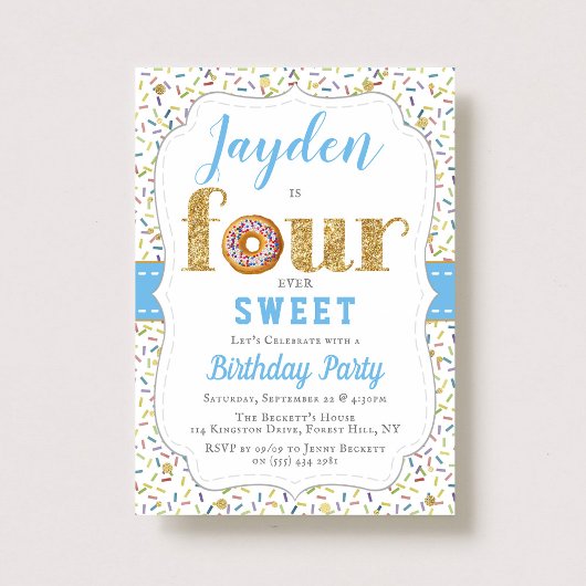 Invitation FOUR ever Sweet Donut Boys 4e anniversaire Invitat