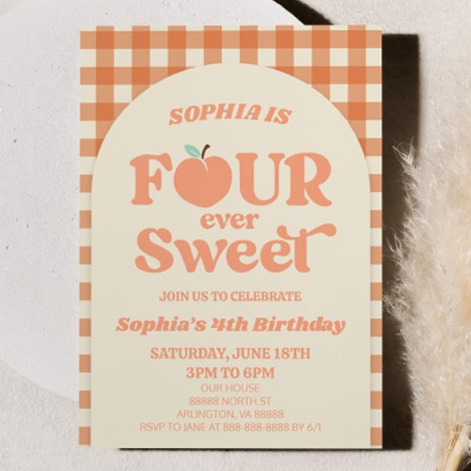 Invitation Four Ever Sweet Peach Orange 4e fête d'anniversair