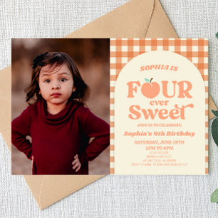 Invitation Four Ever Sweet Peach Photo 4ème anniversaire fête