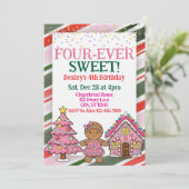 Invitation Four-Ever Sweet, Pink Gingerbread 4th Birthday (Debout devant)