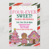 Invitation Four-Ever Sweet, Pink Gingerbread 4th Birthday (Devant)