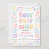 Invitation Four Ever Wild Confetti Balloon 4th Birthday  (Devant)
