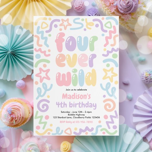 Invitation Four Ever Wild Confetti Balloon 4th Birthday 