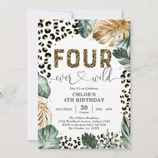 Invitation Four Ever Wild Leopard Boy 4th Birthday (Devant)
