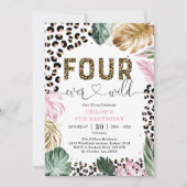 Invitation Four Ever Wild Leopard Girl 4e Anniversaire (Devant)