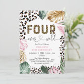 Invitation Four Ever Wild Leopard Girl 4e Anniversaire (Debout devant)