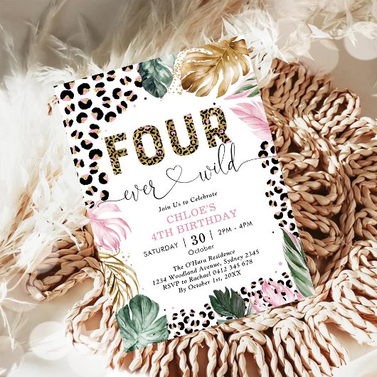 Invitation Four Ever Wild Leopard Girl 4th Birthday