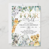 Invitation Four Ever Wild Party Animals Boy 4th Birthday (Devant)
