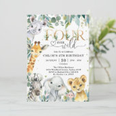 Invitation Four Ever Wild Party Animals Boy 4th Birthday (Debout devant)