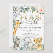 Invitation Four Ever Wild Party Animals Girl 4th Birthday (Devant)
