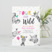 Invitation Four Ever Wild Party Animaux Safari Girl Anniversa (Debout devant)