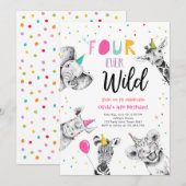Invitation Four Ever Wild Party Animaux Safari Girl Anniversa (Devant / Derrière)