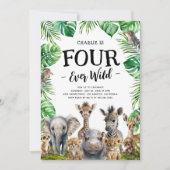 Invitation Four Ever Wild Safari 4e fête d'anniversaire (Devant)