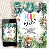 Invitation Four Ever Wild Safari Animals Cool 4th Birthday