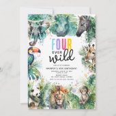 Invitation Four Ever Wild Safari Animals Cool 4th Birthday (Devant)