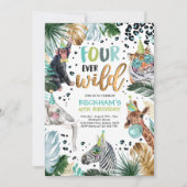 Invitation Four Ever Wild Safari Animaux 4e anniversaire garç (Devant)