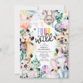 Invitation Four Ever Wild Safari Animaux Cool 4e anniversaire (Devant)