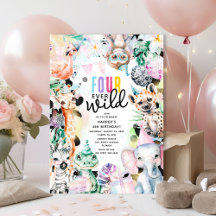 Four Ever Wild Safari Animaux Cool 4e anniversaire