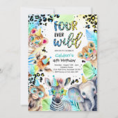 Invitation Four Ever Wild Safari Boy Party Animaux (Devant)